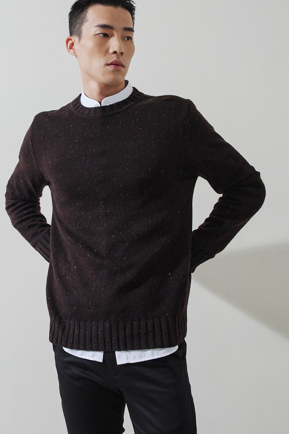 SST&C #Online Exclusive  Dark Oak Color Dot Yarn Crew Neck Sweater | 1112210002  (Outlet)_2