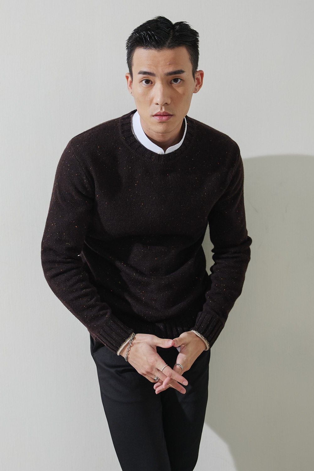 SST&C #Online Exclusive  Dark Oak Color Dot Yarn Crew Neck Sweater | 1112210002  (Outlet)_3