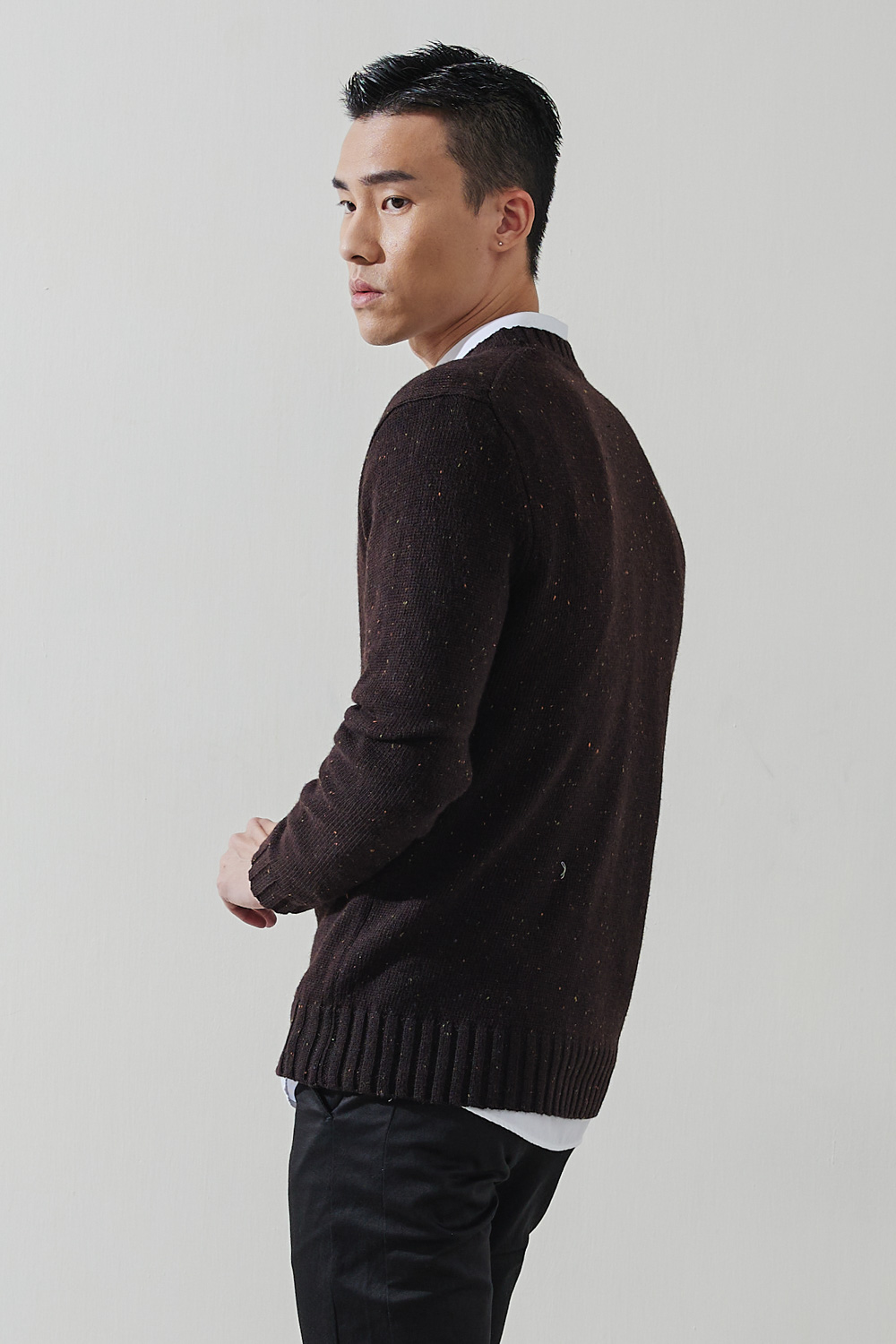 SST&C #Online Exclusive  Dark Oak Color Dot Yarn Crew Neck Sweater | 1112210002  (Outlet)_4