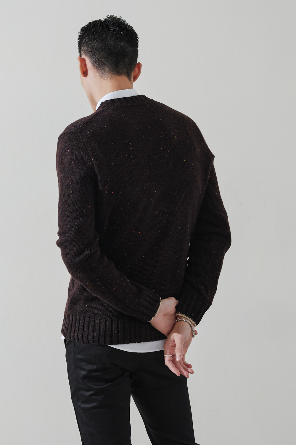 SST&C #Online Exclusive  Dark Oak Color Dot Yarn Crew Neck Sweater | 1112210002  (Outlet)_5