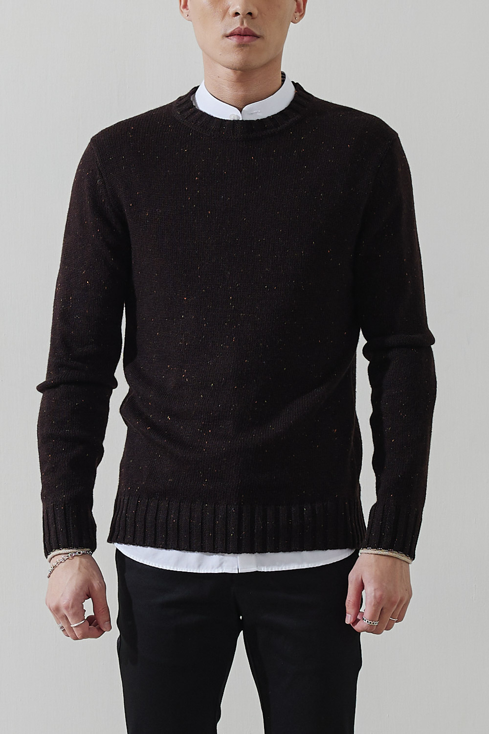 SST&C #Online Exclusive  Dark Oak Color Dot Yarn Crew Neck Sweater | 1112210002  (Outlet)_6