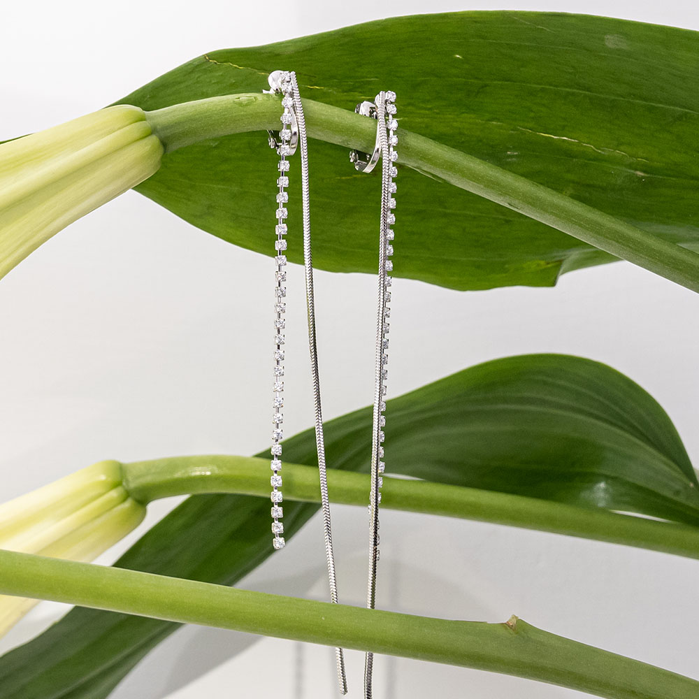 雙線柔美鑽鍊長垂墜耳夾 Hermu法式飾品