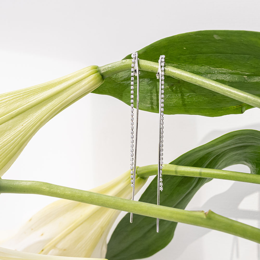 雙線柔美鑽鍊長垂墜耳夾 Hermu法式飾品