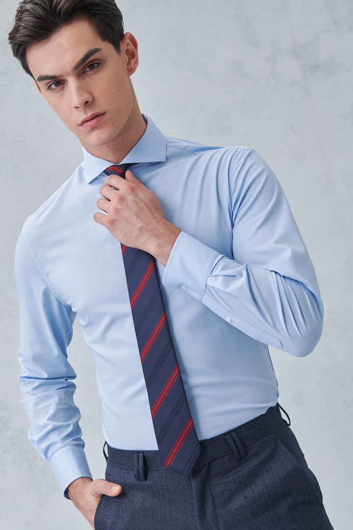 SST&C #Elastic Fit  Plain Blue Standard Fit Shirt | 0312211004  (Outlet)_1