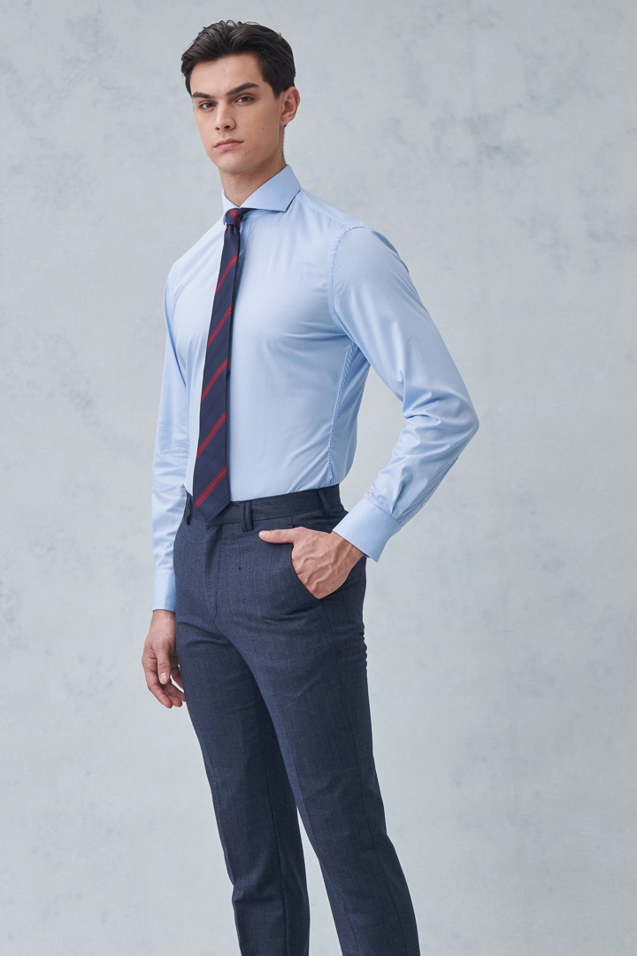 SST&C #Elastic Fit  Plain Blue Standard Fit Shirt | 0312211004  (Outlet)_2