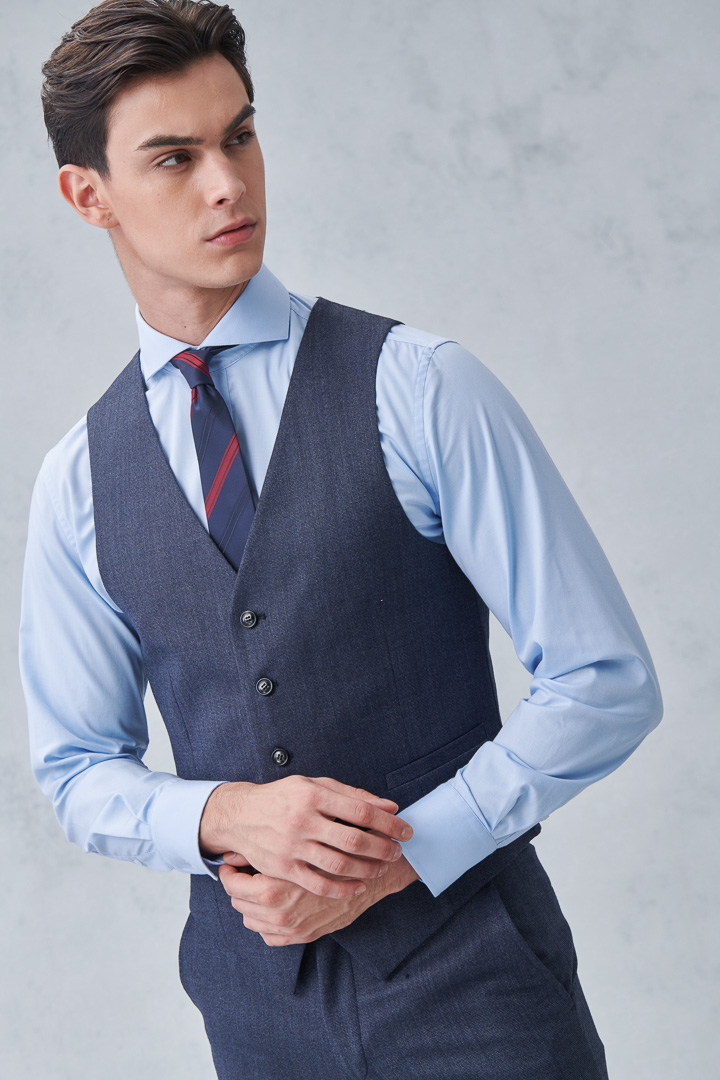 SST&C #Elastic Fit  Plain Blue Standard Fit Shirt | 0312211004  (Outlet)_4