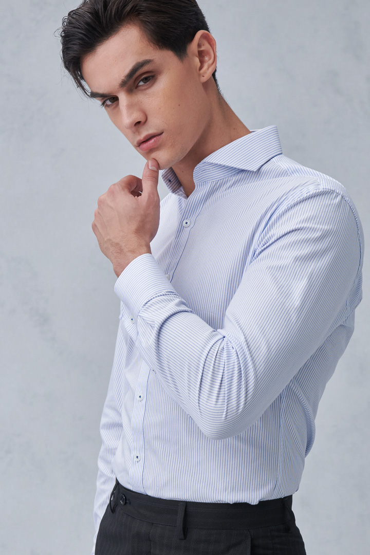 SST&C #Easycare  Blue and White Pinstripe Pattern Standard Shirt | 0312211005  (Outlet)_0