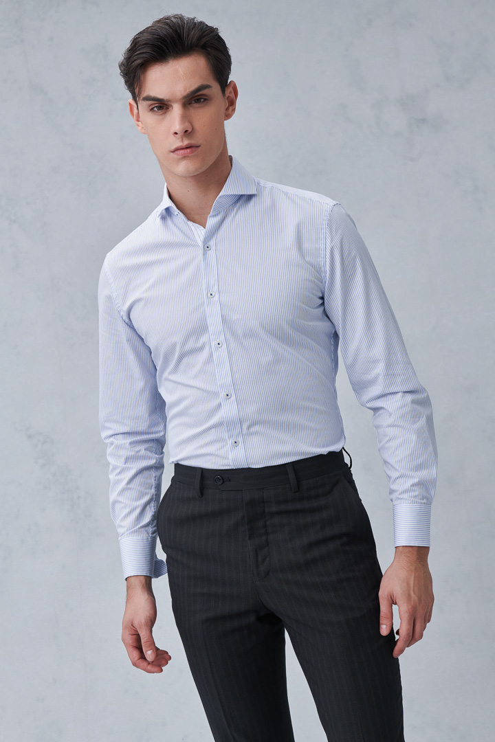 SST&C #Easycare  Blue and White Pinstripe Pattern Standard Shirt | 0312211005  (Outlet)_1