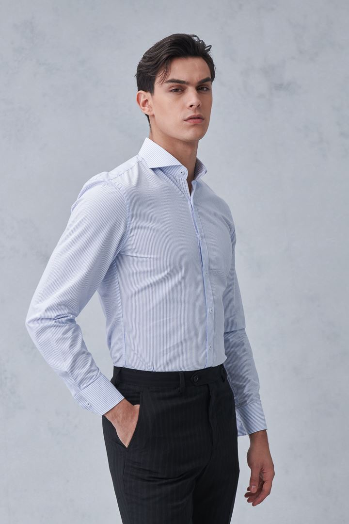 SST&C #Easycare  Blue and White Pinstripe Pattern Standard Shirt | 0312211005  (Outlet)_2