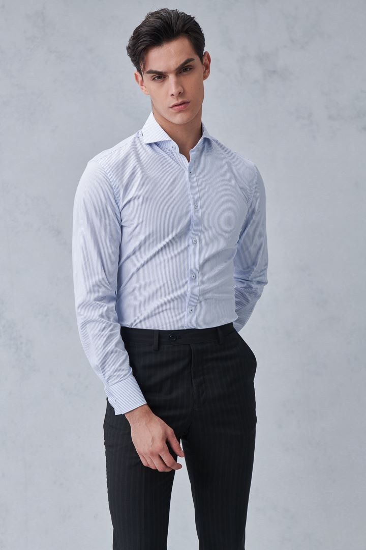 SST&C #Easycare  Blue and White Pinstripe Pattern Standard Shirt | 0312211005  (Outlet)_3