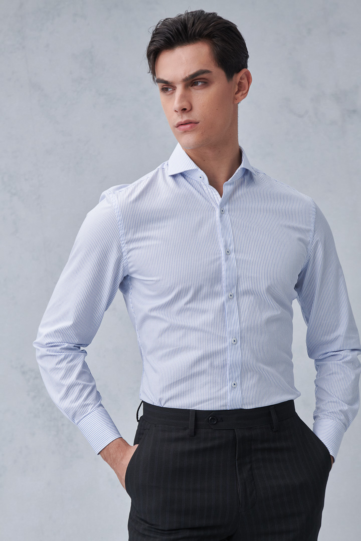 SST&C #Easycare  Blue and White Pinstripe Pattern Standard Shirt | 0312211005  (Outlet)_4