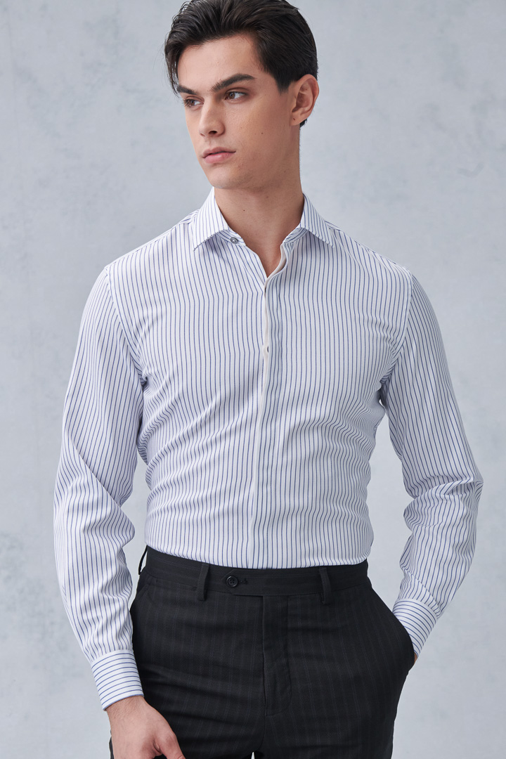 SST&C #Easycare  Blue and White Pinstripe Pattern Slim Fit Shirt | 0312211009  (Outlet)_0