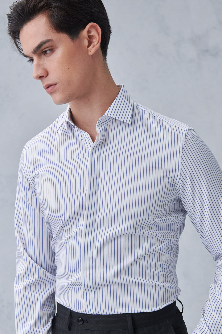 SST&C #Easycare  Blue and White Pinstripe Pattern Slim Fit Shirt | 0312211009  (Outlet)_1