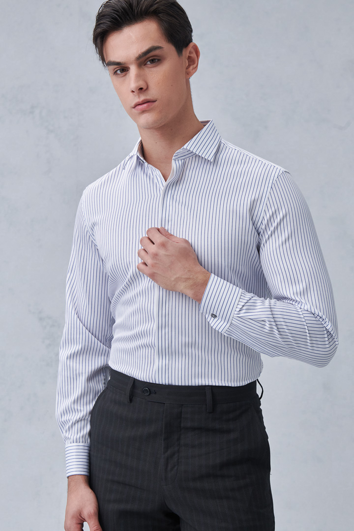 SST&C #Easycare  Blue and White Pinstripe Pattern Slim Fit Shirt | 0312211009  (Outlet)_2