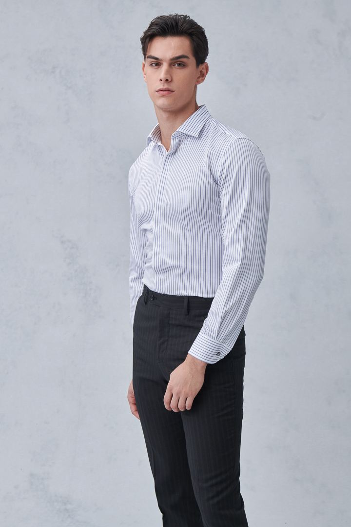 SST&C #Easycare  Blue and White Pinstripe Pattern Slim Fit Shirt | 0312211009  (Outlet)_3