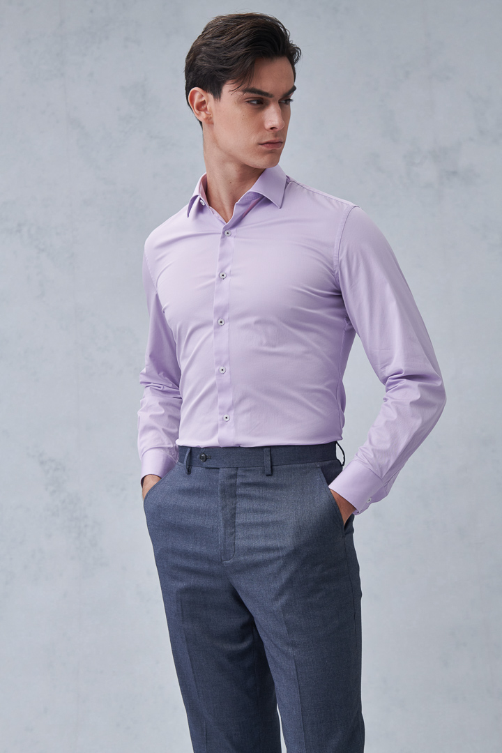 SST&C #Elastic Fit  Plain Purple Slim Fit Shirt | 0312211012  (Outlet)_3