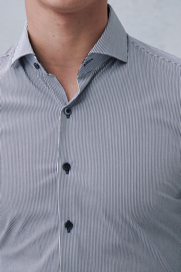 SST&C #Elastic Fit  Navy and White Pinstripe Pattern Slim Fit Shirt | 0312211016  (Outlet)_5