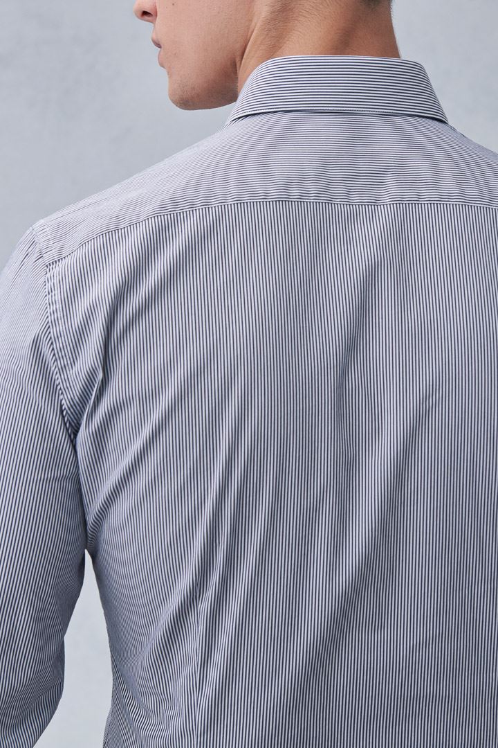 SST&C #Elastic Fit  Navy and White Pinstripe Pattern Slim Fit Shirt | 0312211016  (Outlet)_6