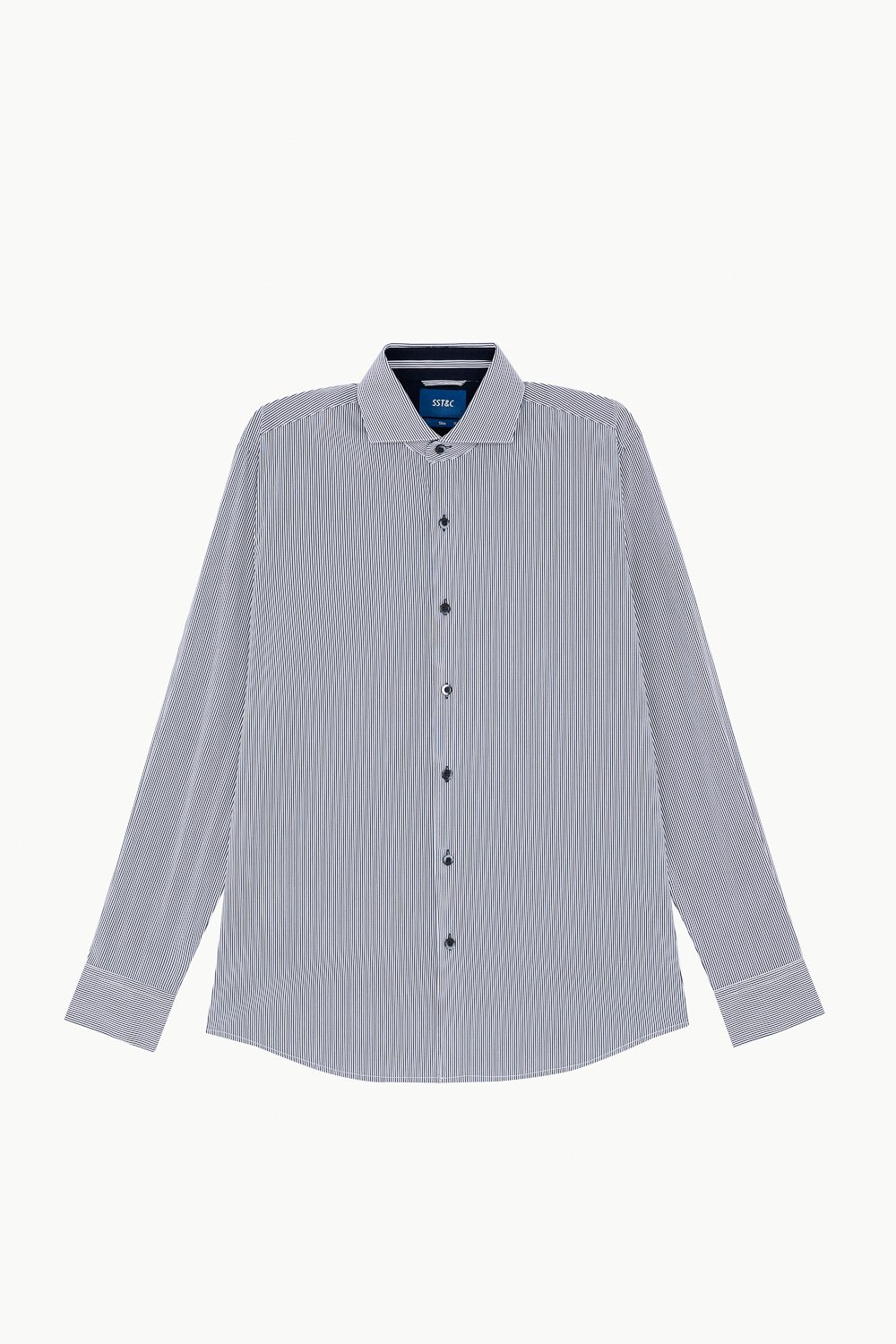 SST&C #Elastic Fit  Navy and White Pinstripe Pattern Slim Fit Shirt | 0312211016  (Outlet)_7