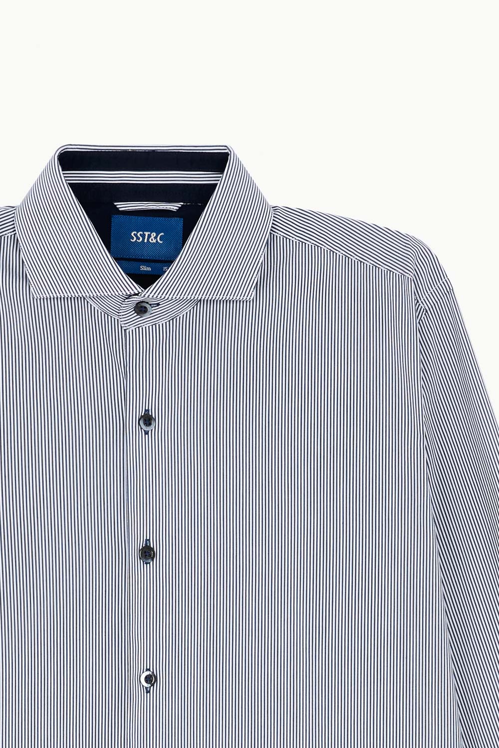 SST&C #Elastic Fit  Navy and White Pinstripe Pattern Slim Fit Shirt | 0312211016  (Outlet)_8
