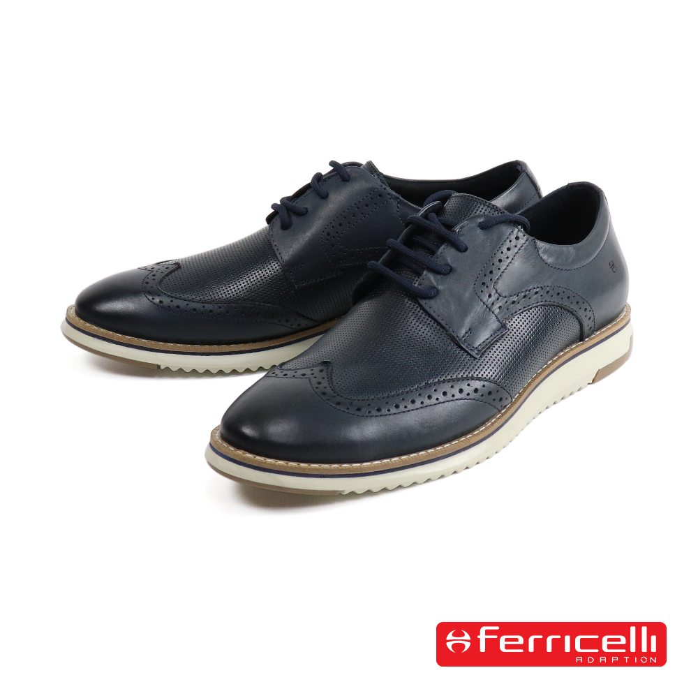 【Ferricelli】翼紋多孔透氣德比造型休閒鞋 海軍藍(F54655-BLU)