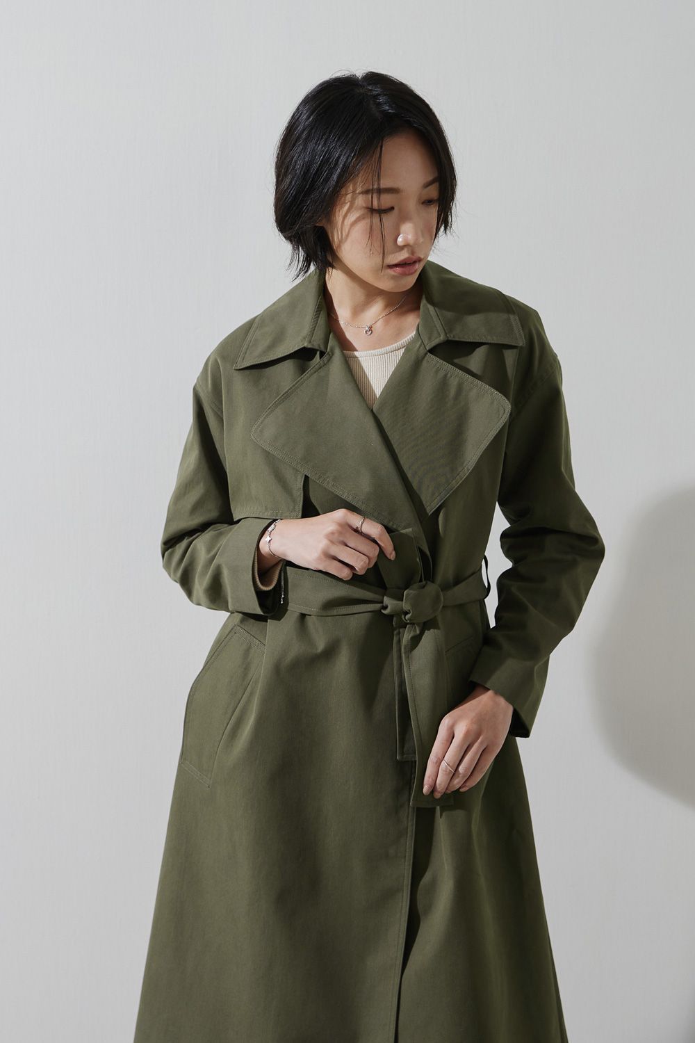 SST&C #Online Exclusive  Military Green Lapel Long Trench Coat | 8162211003  (Outlet)_2
