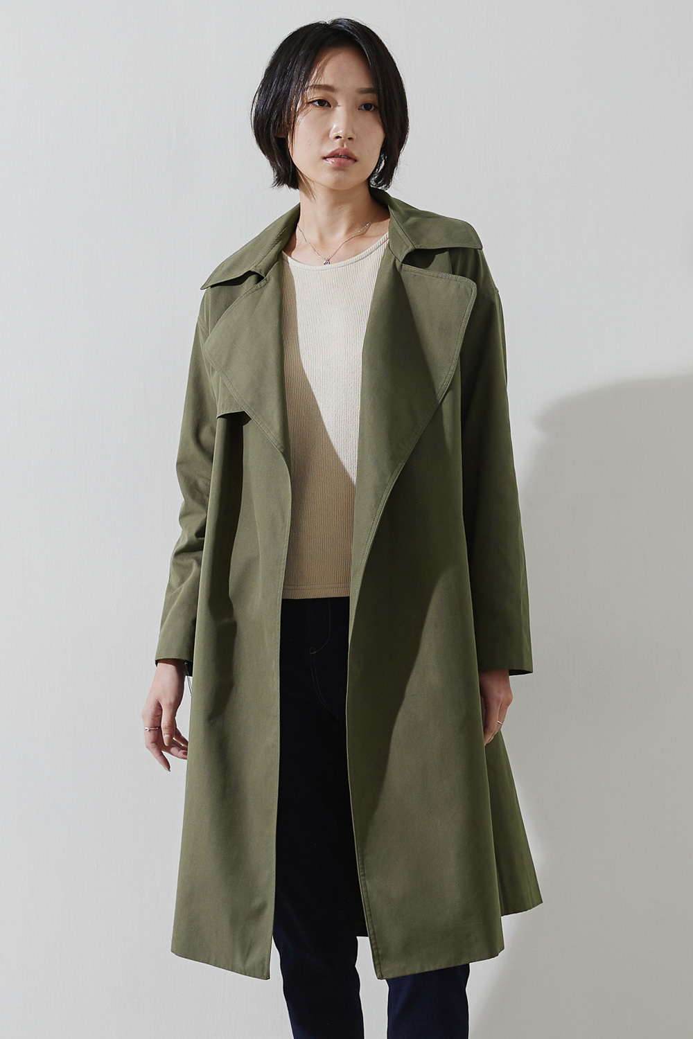 SST&C #Online Exclusive  Military Green Lapel Long Trench Coat | 8162211003  (Outlet)_3