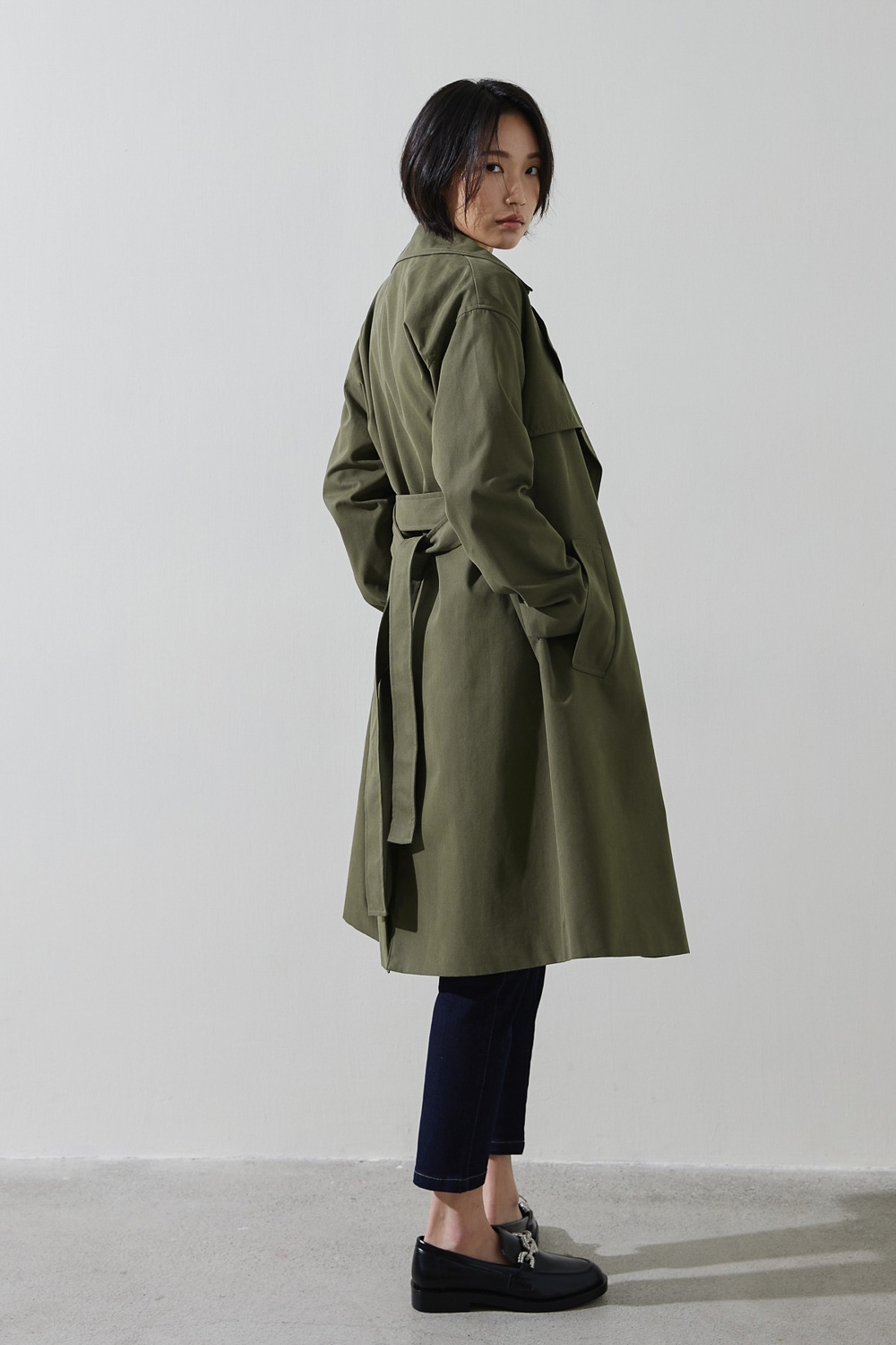 SST&C #Online Exclusive  Military Green Lapel Long Trench Coat | 8162211003  (Outlet)_5