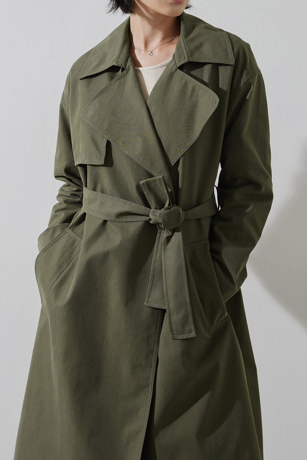 SST&C #Online Exclusive  Military Green Lapel Long Trench Coat | 8162211003  (Outlet)_6