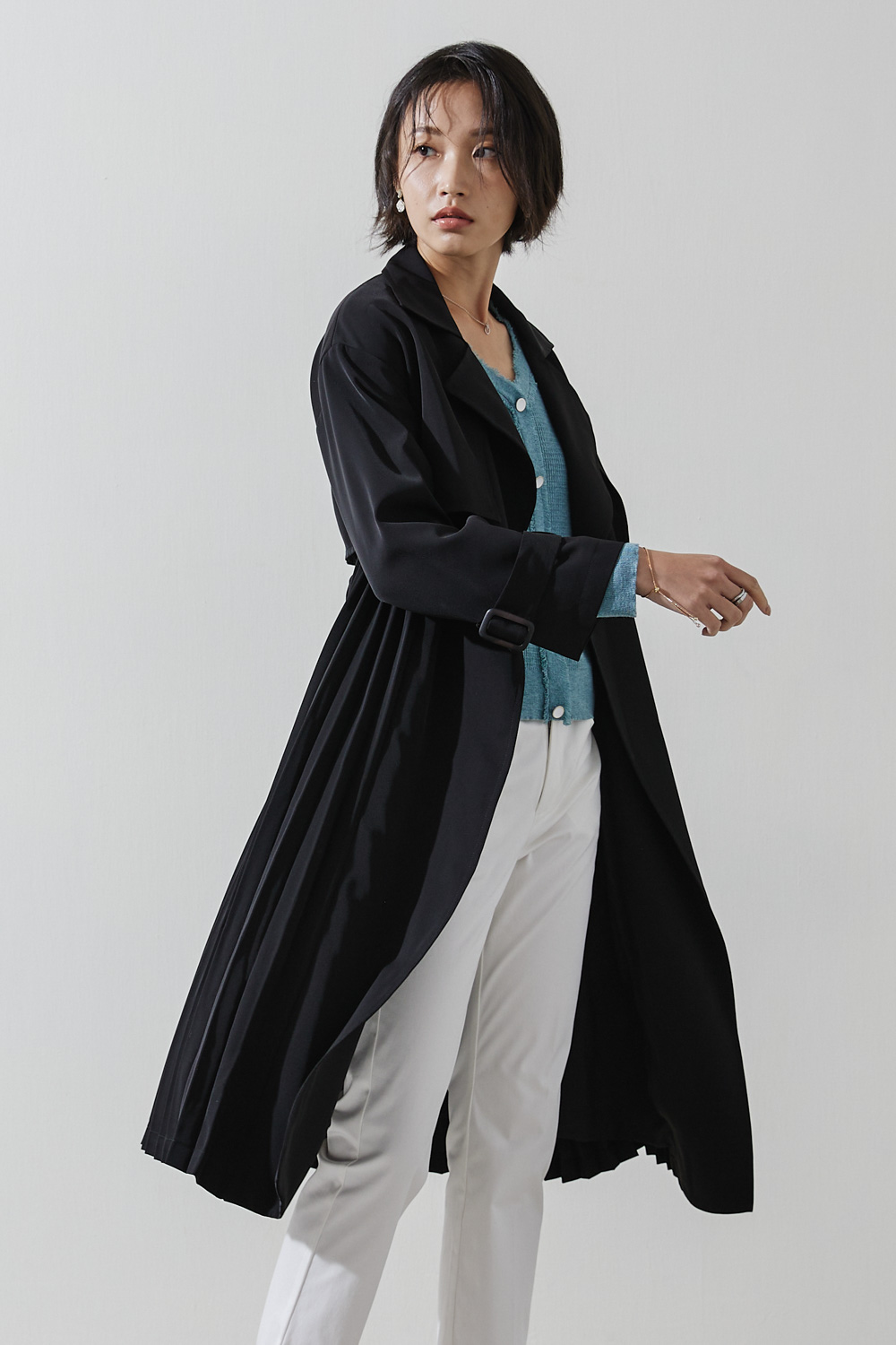SST&C #Online Exclusive  Black Pleated Trench Coat | 8162211007  (Outlet)_6