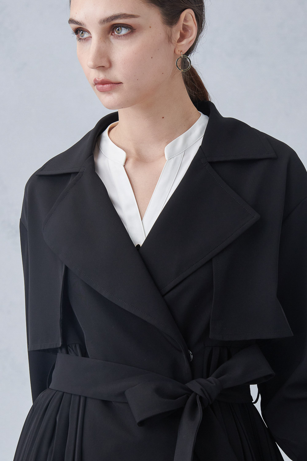 SST&C #Online Exclusive  Black Pleated Trench Coat | 8162211007  (Outlet)_4