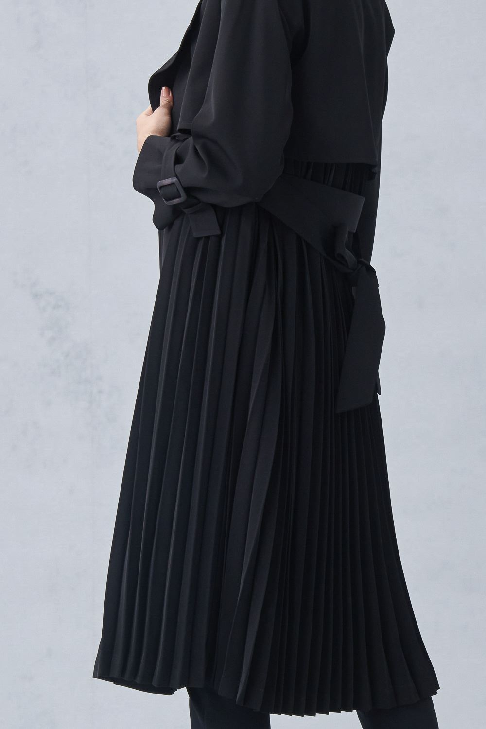 SST&C #Online Exclusive  Black Pleated Trench Coat | 8162211007  (Outlet)_6