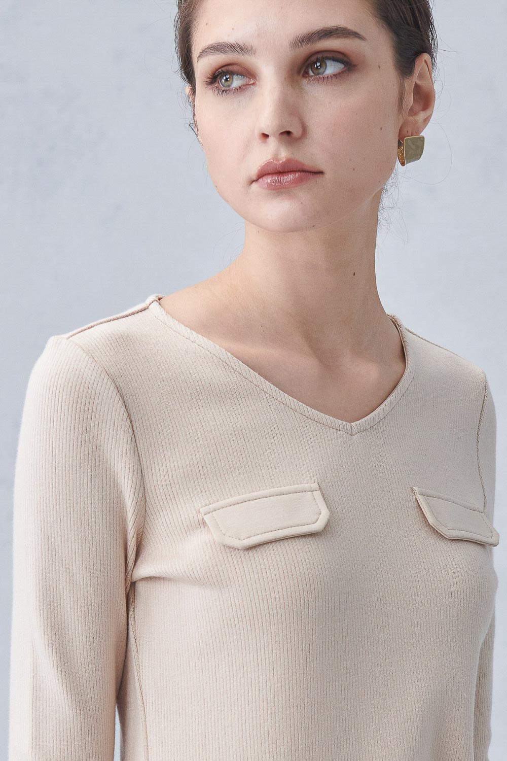 SST&C Mi Xing V-Neck Elastic Pocket Embellished Knitted Top | 8762211003  (Outlet)_5