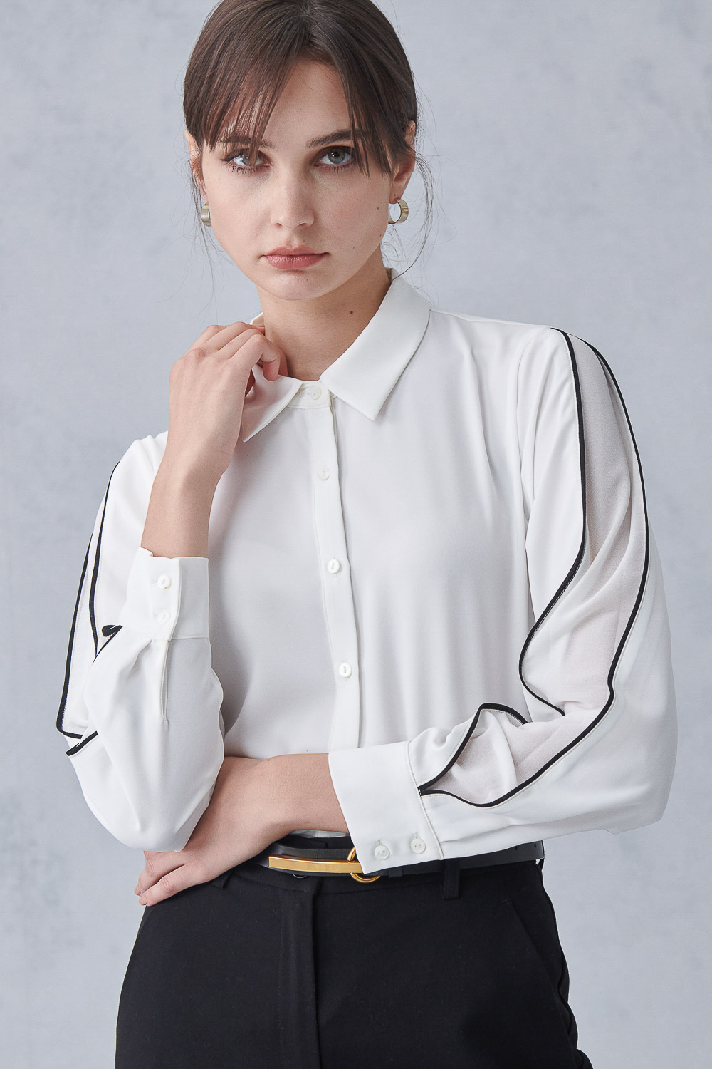 SST&C White Budding Contrast Patchwork Sleeve Top | 7662211003  (Outlet)_0