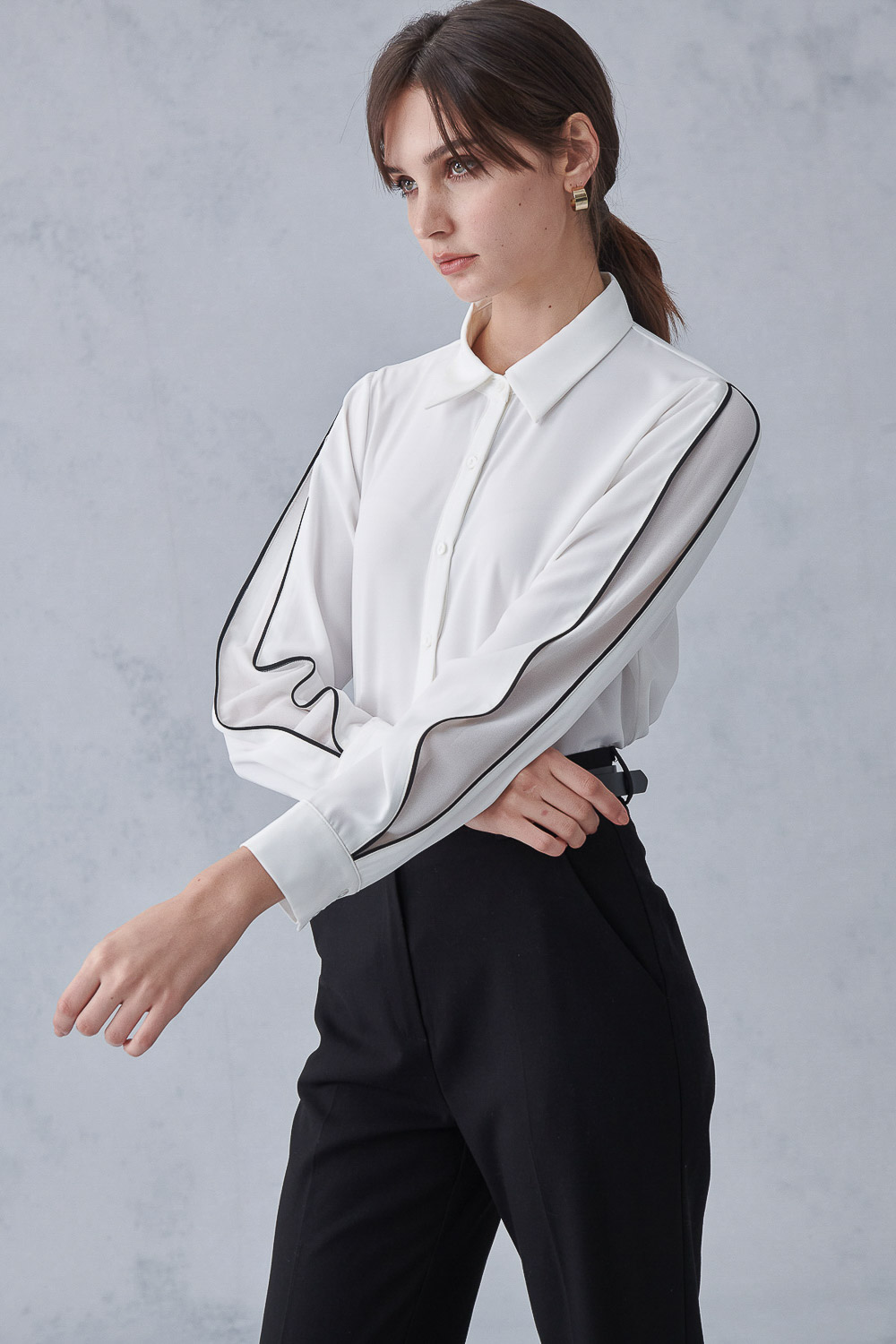 SST&C White Budding Contrast Patchwork Sleeve Top | 7662211003  (Outlet)_2