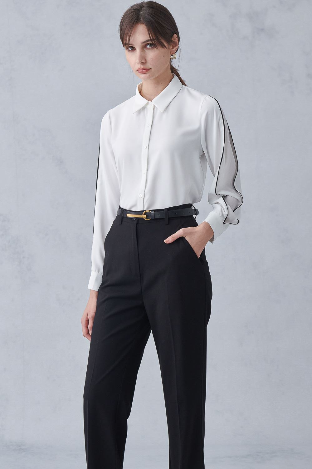 SST&C White Budding Contrast Patchwork Sleeve Top | 7662211003  (Outlet)_3