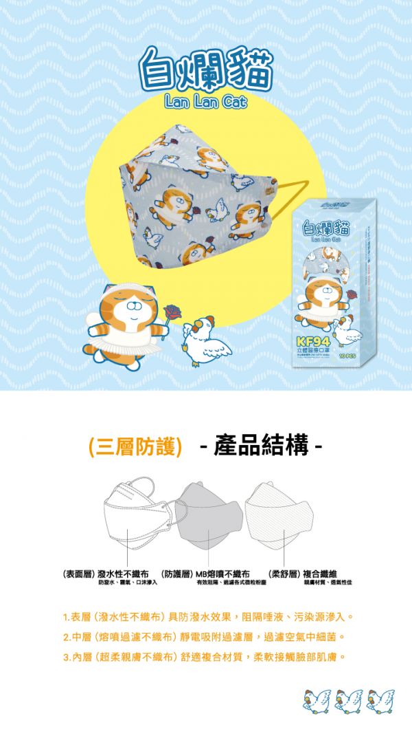 STW 善存 白爛貓 聞雞起舞款 成人立體型醫用口罩 10入_1