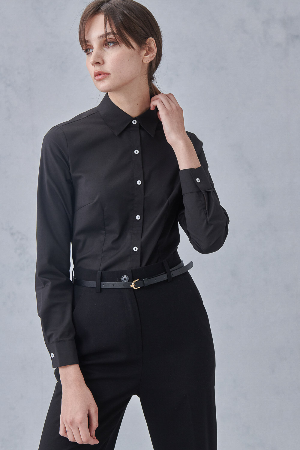 SST&C Black Basic Slim Fit Shirt | 7562211003  (Outlet)_0
