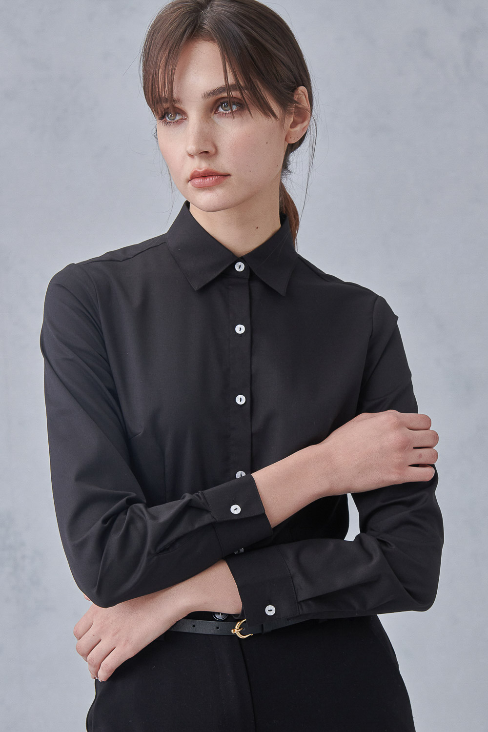 SST&C Black Basic Slim Fit Shirt | 7562211003  (Outlet)_1