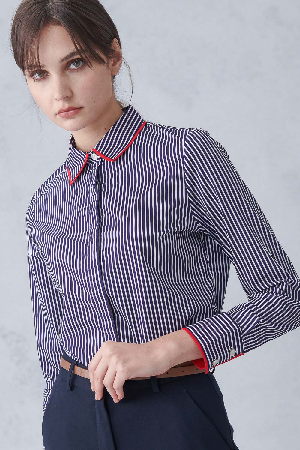 SST&C Classic Blue Straight Stripe Trim Shirt | 7562211005  (Outlet)_1