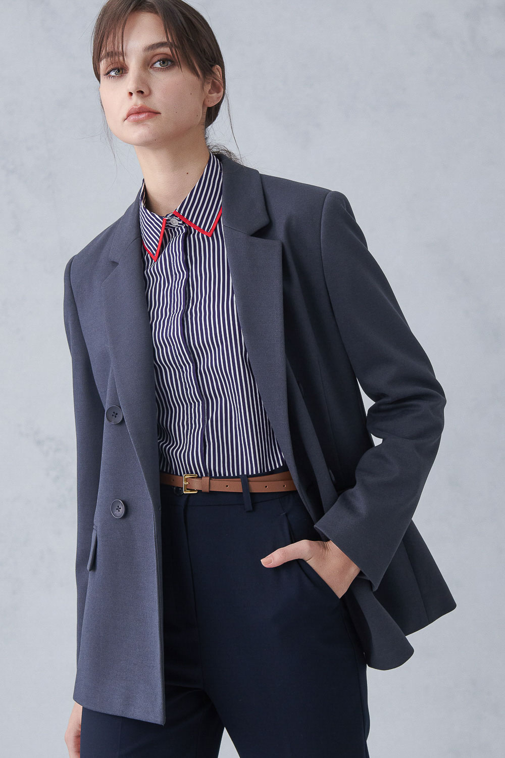 SST&C Classic Blue Straight Stripe Trim Shirt | 7562211005  (Outlet)_4