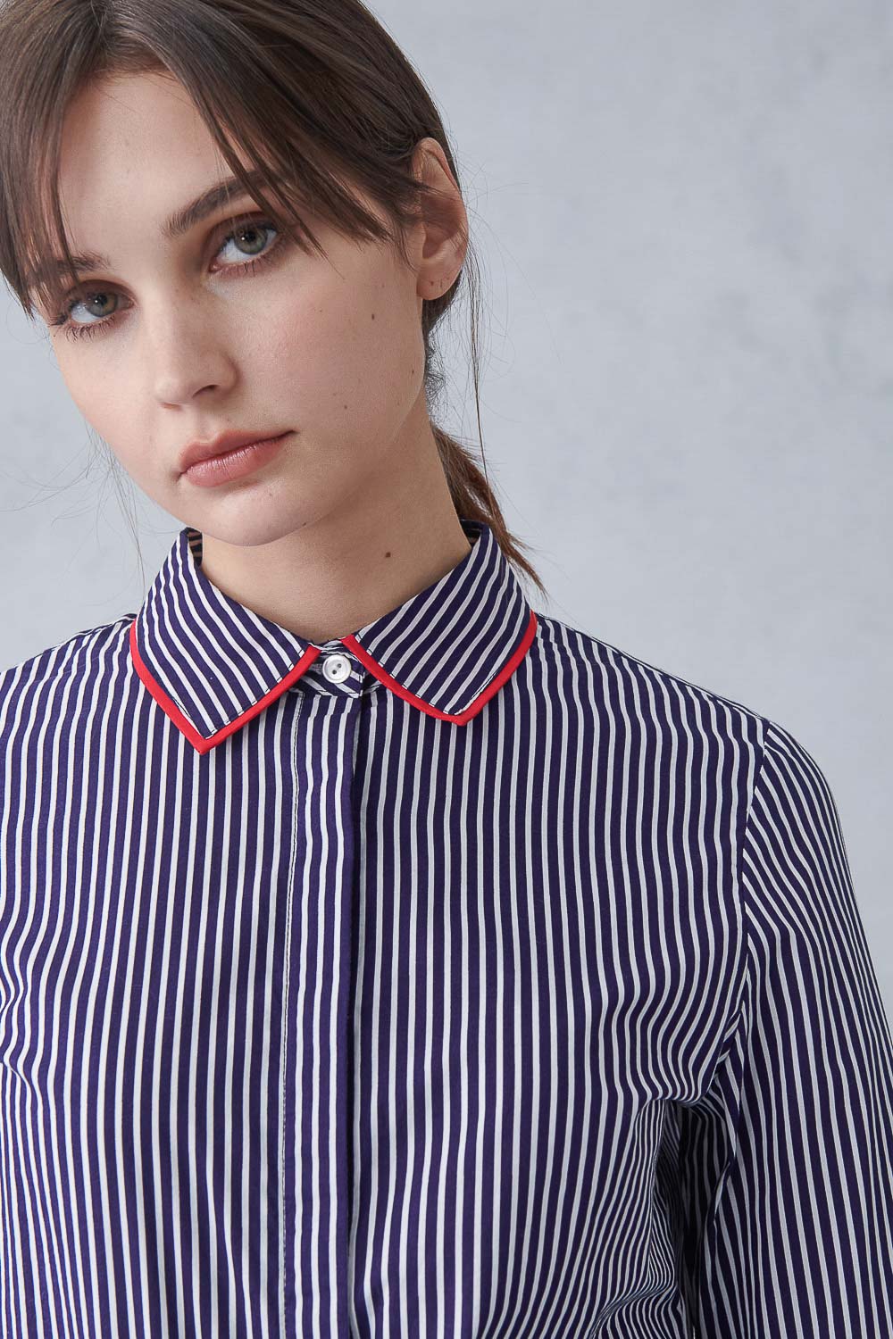 SST&C Classic Blue Straight Stripe Trim Shirt | 7562211005  (Outlet)_5