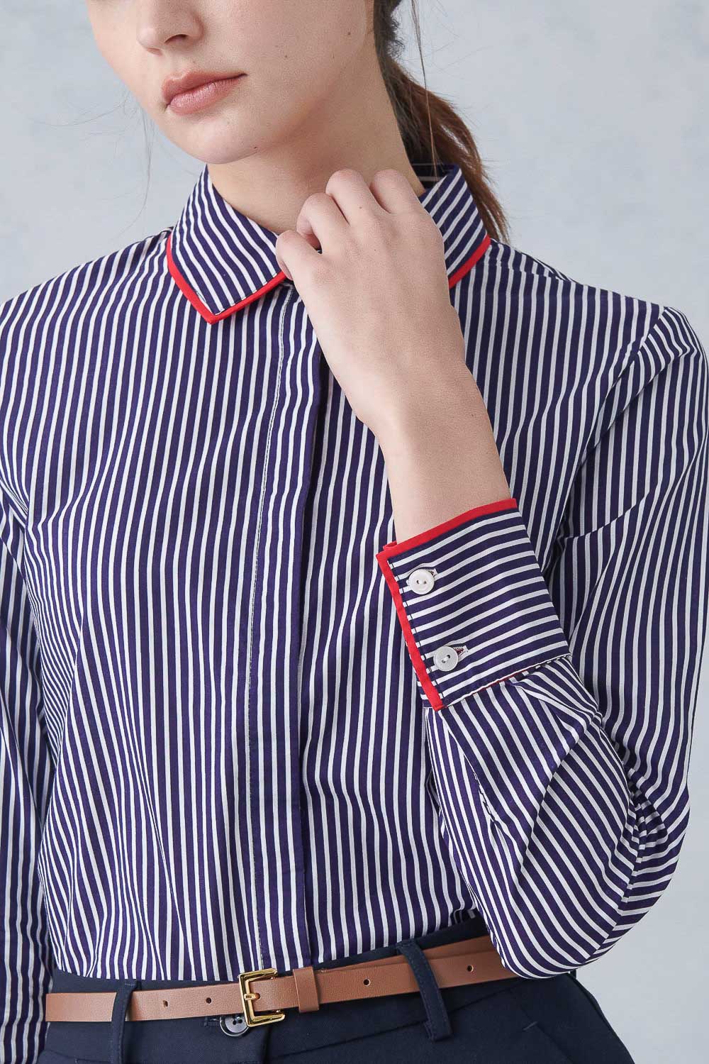 SST&C Classic Blue Straight Stripe Trim Shirt | 7562211005  (Outlet)_6