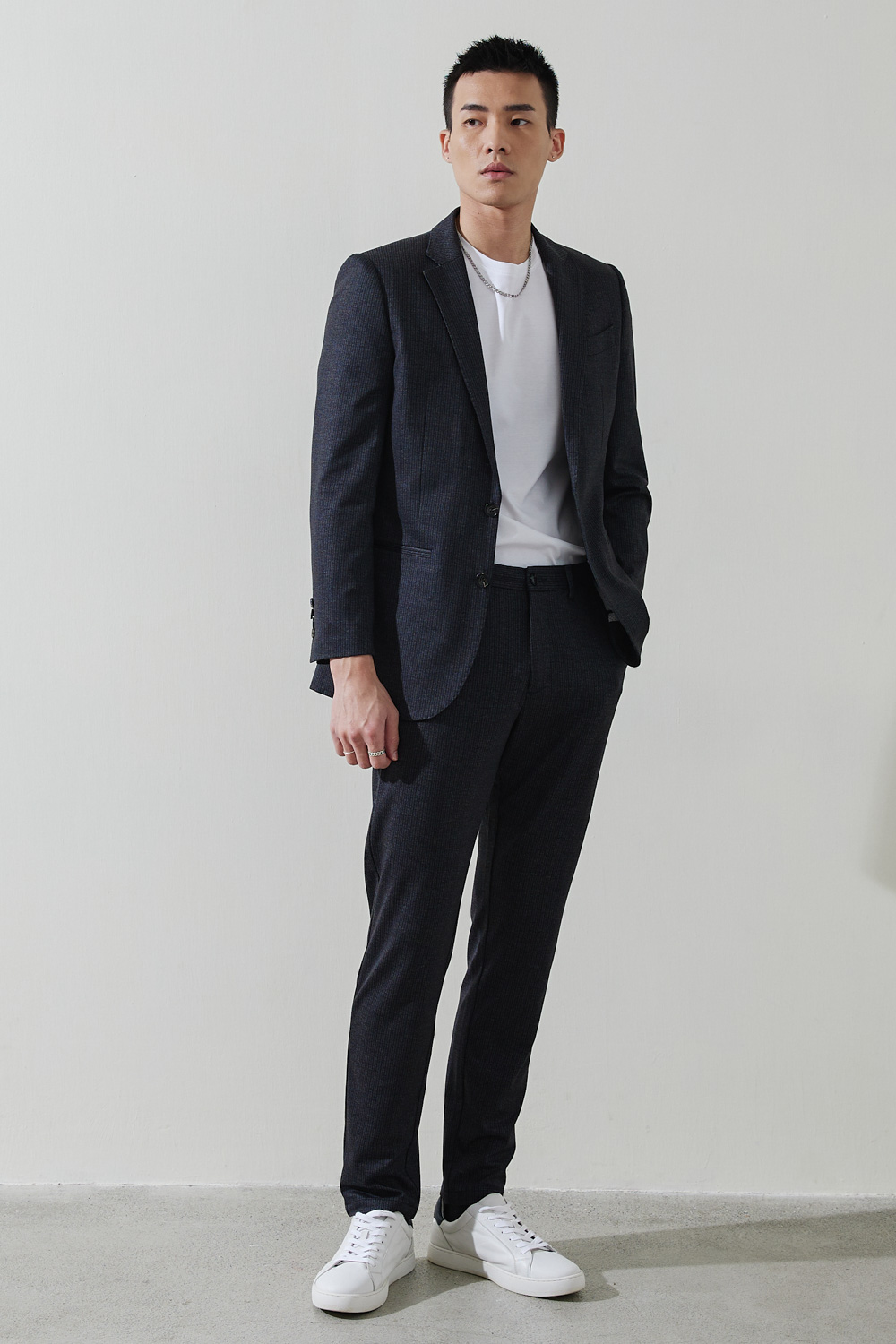 SST&C Dark Gray Striped Pattern Knitted Casual Suit Jacket | 0612210001  (Outlet)_1