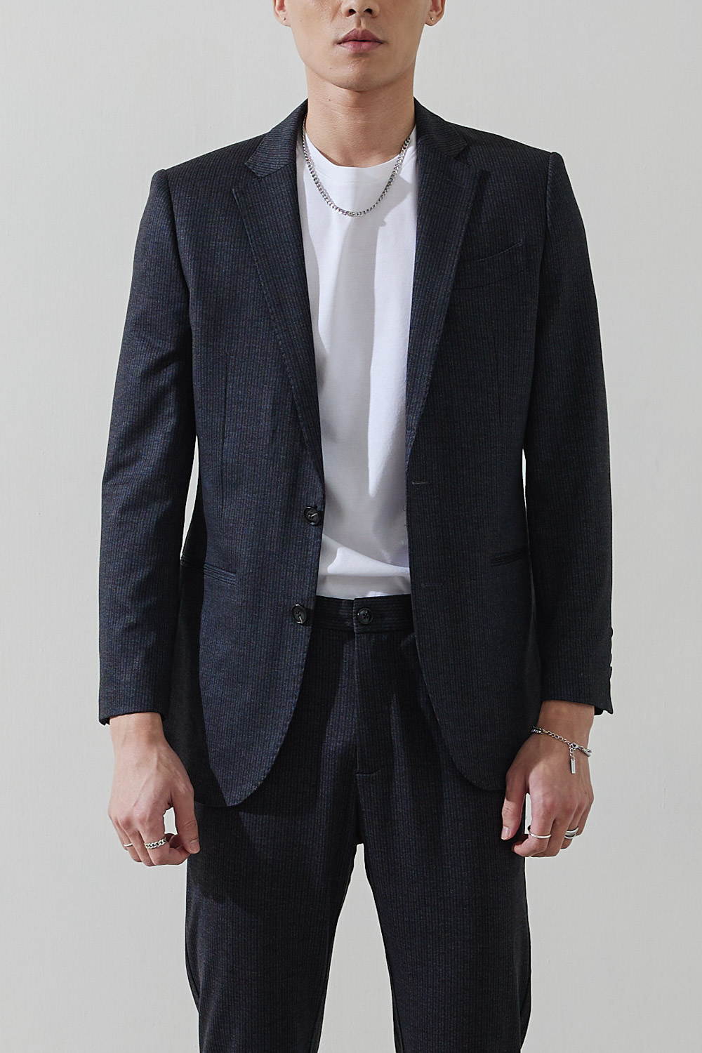 SST&C Dark Gray Striped Pattern Knitted Casual Suit Jacket | 0612210001  (Outlet)_5