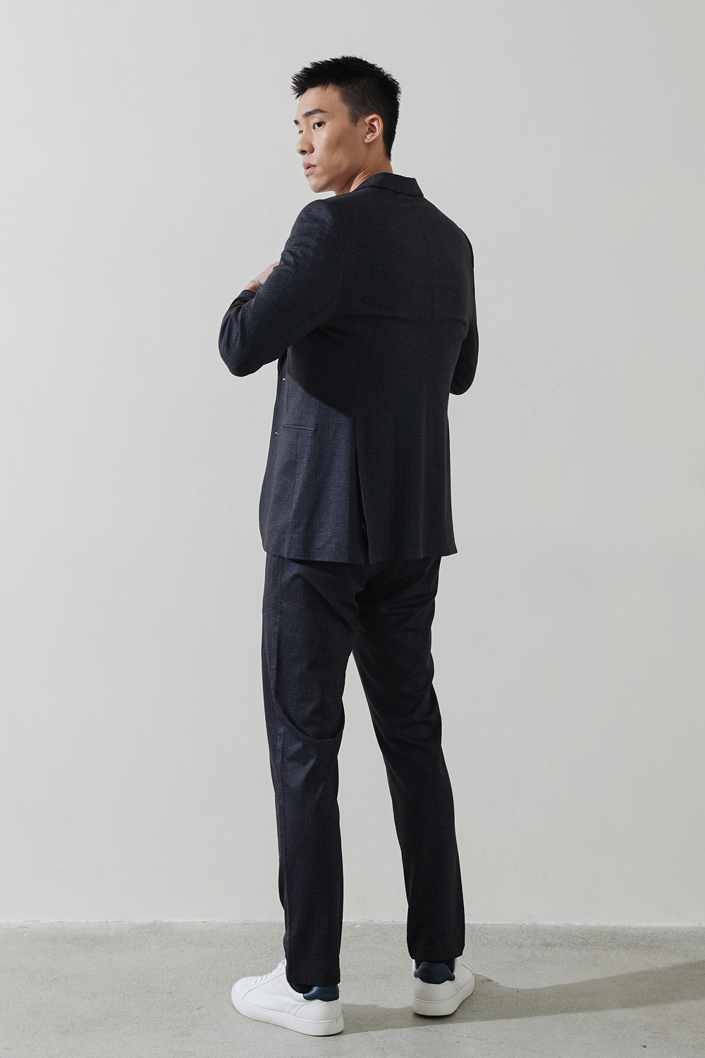 SST&C Dark Gray Striped Pattern Knitted Casual Suit Jacket | 0612210001  (Outlet)_7