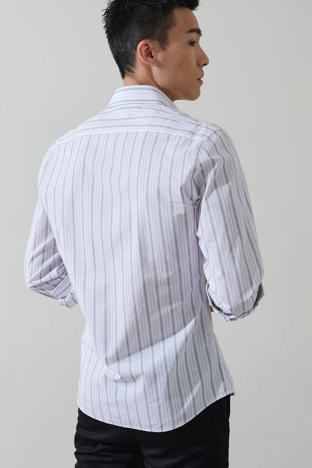 SST&C #Comfortable Pure Cotton  Irregular Black Striped Pattern Standard Shirt On White Background | 0312210017  (Outlet)_5