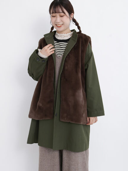 【SET ITEM】圓釦長版剪裁大衣+V領毛絨背心外套(FL27L0Z0380) - Samansa Mos2