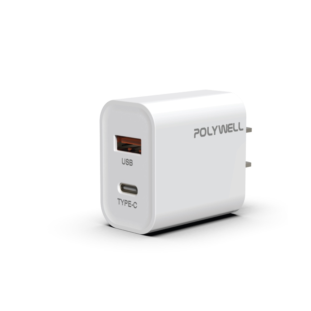 POLYWELL PD雙孔快充頭 20W Type-C充電頭 充電器 豆腐頭 適用於蘋果iPhone【BH0102】_1