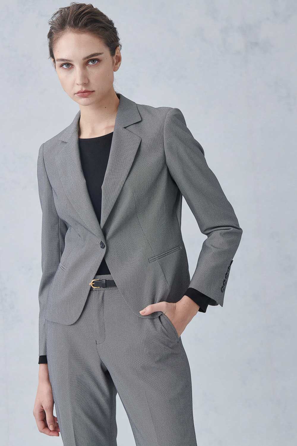 SST&C Gray Short Square Collar Suit Jacket | 7162211005  (Outlet)_2